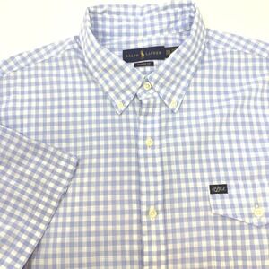 Ralph Lauren Mens XXL Blue White Gingham Short Sleeve Button Down Shirt Classic